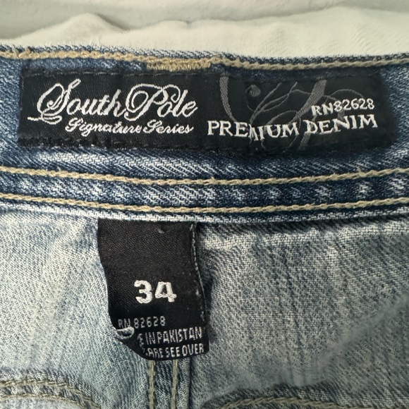 South Pole USED Vintage Baggy Blue/grayish Light Wash Denim Jeans Shorts Men 34 - Picture 8 of 9